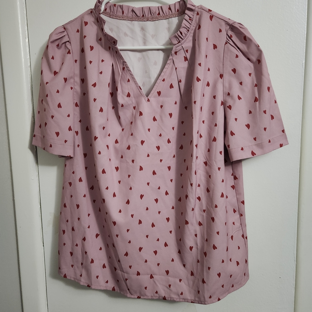 Pink Heart Print Women's Top